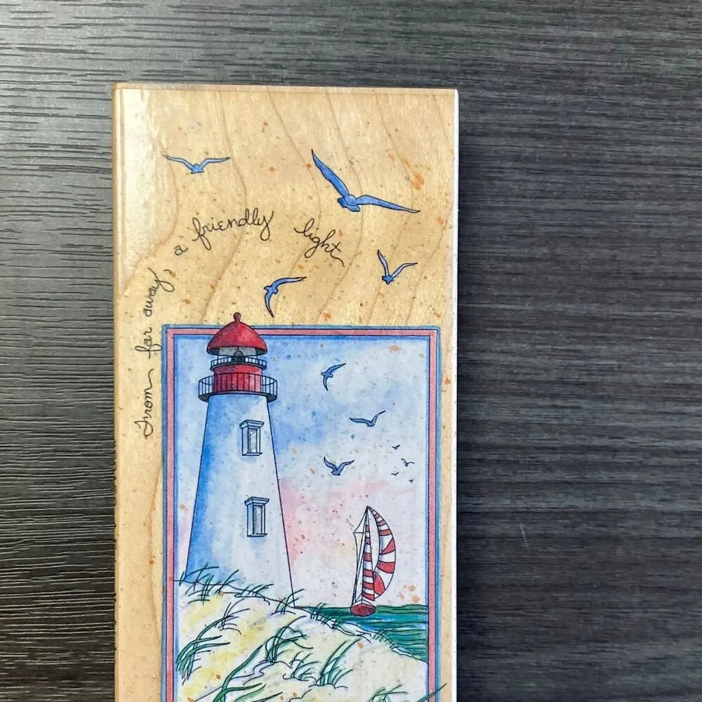 FROM FAR AWAY A FRIENDLY LIGHT D Morgan Stamps Happen Rubber Lighthouse Stamp